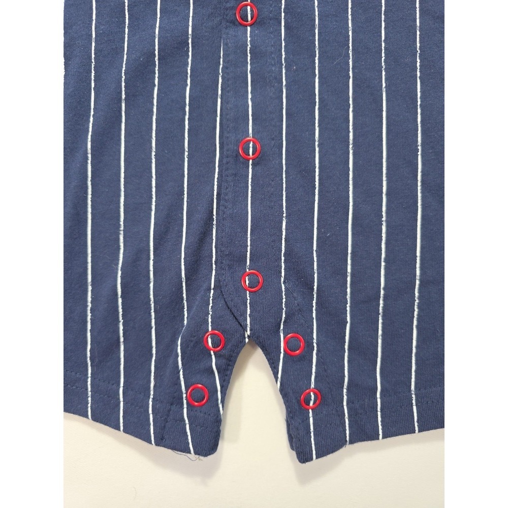 Carter's Baby Boy Baseball Romper 6M Blue Red Pinstripe Snap Outfit NWT - Picture 3 of 5